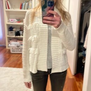 Ella Moss ivory cowlneck fringe boho cardigan sweater, size small, EUC